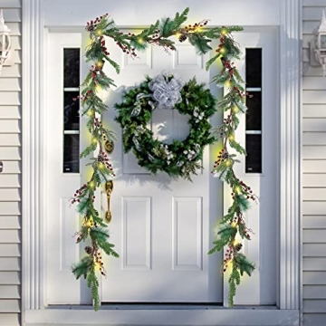 winemana 6 FT Christmas Garland with LED Lights and Pine Cones