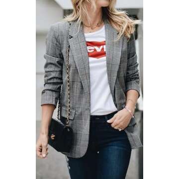 Zeagoo Women's Casual Check Plaid Blazer Lapel Button Work Office Blazer Suit with Pockets