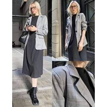 Stylish Zeagoo Women's Casual Plaid Blazer with Pockets