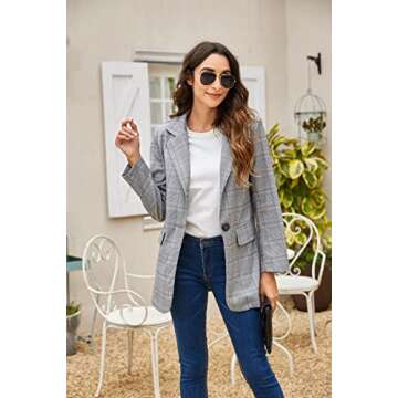 Stylish Zeagoo Women's Casual Plaid Blazer with Pockets