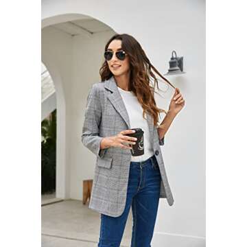 Stylish Zeagoo Women's Casual Plaid Blazer with Pockets