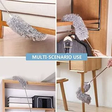 High Reach Microfiber Duster with Extension Pole 30 to 100'' for Easy Cleaning