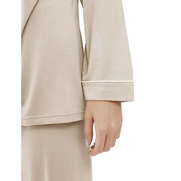 Joyaria Womens Soft Viscose Pajamas Set Long Sleeve Summer Pjs Pants Set(Cream,M)