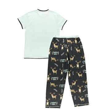 Lazy One Women's Pajama Set, Short Sleeves with Cute Prints, Relaxed Fit, Deer, Animal, Hunting (Trophy Husband, X-Small)