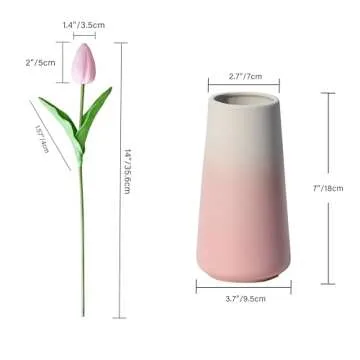 Mandy's 28pcs Light Pink Flowers Artificial Tulip Gradient Pink Vase Silk Fake Flowers 13.5" for New...