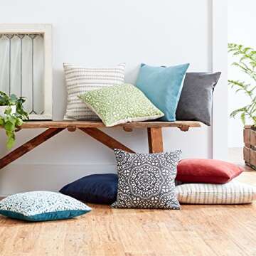 Amazon Brand – Stone & Beam French Laundry Stripe Decorative Throw Pillow, 17" x 17", Ivory, Grey