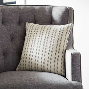 Amazon Brand – Stone & Beam French Laundry Stripe Decorative Throw Pillow, 17" x 17", Ivory, Grey