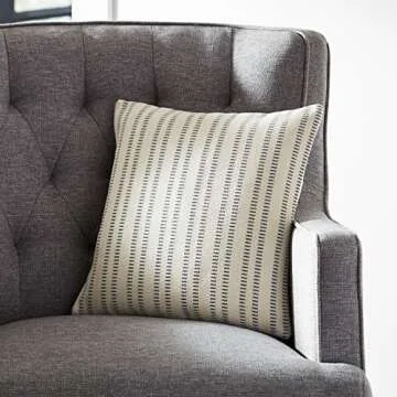 Amazon Brand – Stone & Beam French Laundry Stripe Decorative Throw Pillow, 17" x 17", Ivory, Grey