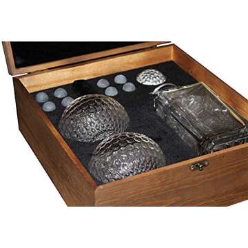 Golf Ball Whiskey Glass and Decanter Set by The Perfect Shot Whiskey Co. | Perfect Golf Gift Decanter Gift Set | Decanter, 2 Golf Ball Whiskey Glass, 8 Whiskey Stones and Gift Box