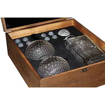 Golf Ball Whiskey Glass and Decanter Set by The Perfect Shot Whiskey Co. | Perfect Golf Gift Decanter Gift Set | Decanter, 2 Golf Ball Whiskey Glass, 8 Whiskey Stones and Gift Box