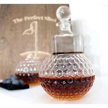 Golf Ball Whiskey Glass and Decanter Set by The Perfect Shot Whiskey Co. | Perfect Golf Gift Decanter Gift Set | Decanter, 2 Golf Ball Whiskey Glass, 8 Whiskey Stones and Gift Box