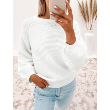 ZESICA Women's Crew Neck Lantern Sleeve Sweater