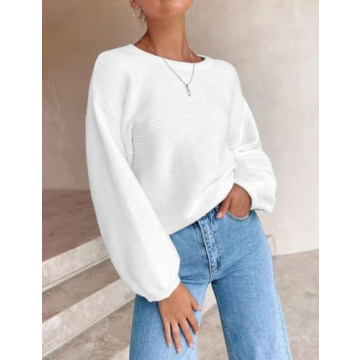 ZESICA Women's Crew Neck Lantern Sleeve Sweater