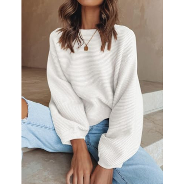 ZESICA Women's Crew Neck Lantern Sleeve Sweater