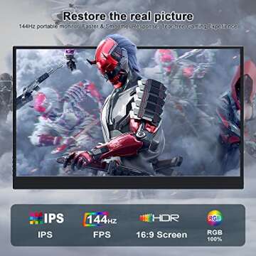 ZSCMALLS Portable Monitor 17.3 Inch 144Hz 1080P FHD Gaming Monitor USB-C HDMI Computer Display HDR I...
