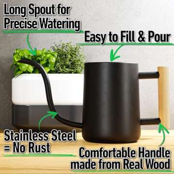 Indoor Watering Can with Long Spout - 35oz Black Watering Can for Indoor Plants - Cute Watering Can ...
