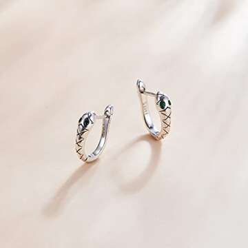 VINWOS Green Snake Hoop Stud Earrings 925 Sterling Silver Hypoallergenic Women's Exquisite Zircon Inlaid Sexy Jewelry For Gift