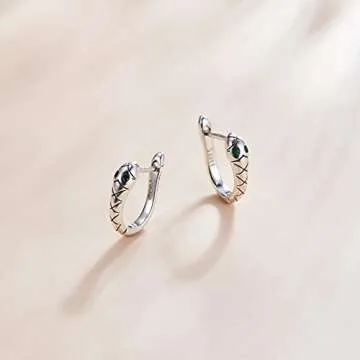 VINWOS Green Snake Hoop Stud Earrings 925 Sterling Silver Hypoallergenic Women's Exquisite Zircon Inlaid Sexy Jewelry For Gift