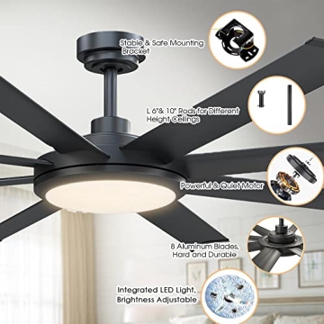 Modern 60 Inch Ceiling Fan with Remote and Lights