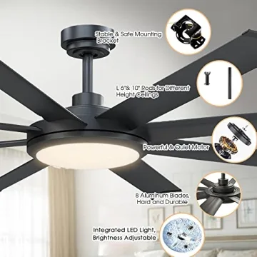 Modern 60 Inch Ceiling Fan with Remote and Lights