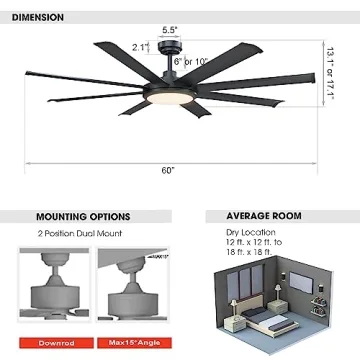 Modern 60 Inch Ceiling Fan with Remote and Lights