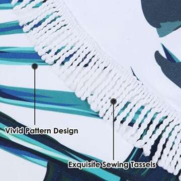 KIMODE Thick Round Beach Towel, Large Microfiber Soft Terry Circle Beach Towel Blanket with Cotton Tassels Super Water Absorbent 59 Inches Oversized Picnic Carpet Yoga Mat (59 in, Palm Leaf)