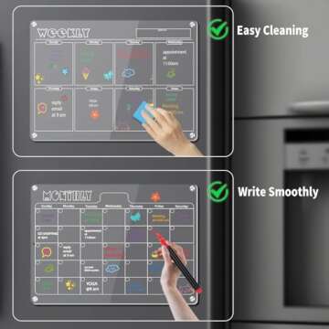Hivillexun 16.5"x12" Clear Acrylic Magnetic Dry Erase Calendar Board with Monthly & Weekly Planner, 6 Markers & Large Eraser for Fridge, Office, Home (White)