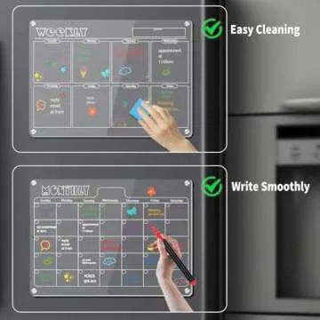 Hivillexun 16.5"x12" Clear Acrylic Magnetic Dry Erase Calendar Board with Monthly & Weekly Planner, 6 Markers & Large Eraser for Fridge, Office, Home (White)