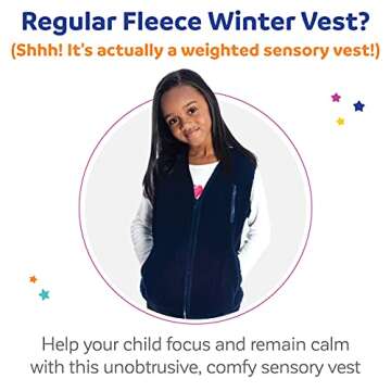 Fun and Function – Weighted Fleece Vest for Kids – Sensory Vest Provides Soothing Weight for Kids with Sensory Issues – Fleece – Navy Blue – Large