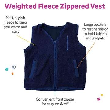 Fun and Function – Weighted Fleece Vest for Kids – Sensory Vest Provides Soothing Weight for Kids with Sensory Issues – Fleece – Navy Blue – Large