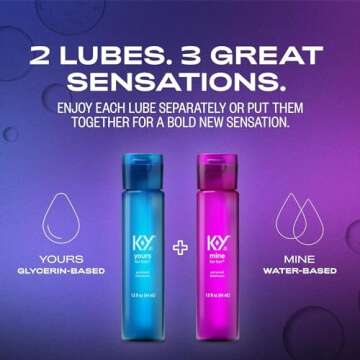 K-Y Yours + Mine Couples Lubricant, Adult Toy Friendly Personal Lubricant & Intimate Gel for Couples, Men, Women, Sex Lube, Clear, 2 x 1.5 Fl Oz, 2 count (Pack of 1)