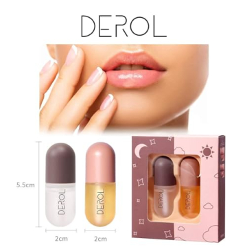 DEROL Lip Plumper by Vafee, Natural Lip Plumper and Lip Care Serum, Lip Enhancer for Fuller, Lip Mask, Beautiful Fuller, Hydrating & Reduce Fine Lines 5.5ML (Day& Night)