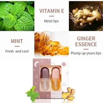 DEROL Lip Plumper by Vafee, Natural Lip Plumper and Lip Care Serum, Lip Enhancer for Fuller, Lip Mask, Beautiful Fuller, Hydrating & Reduce Fine Lines 5.5ML (Day& Night)