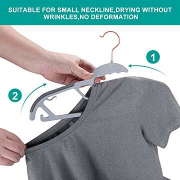 TIMMY Plastic Hangers, 50 Pack Ultra Thin Non Slip Clothes Hanger Space Saving Coat Hangers, 360°Rotating Rose Gold Hook Hanger Heavy Duty Pant Hangers (Grey)