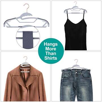 TIMMY Plastic Hangers, 50 Pack Ultra Thin Non Slip Clothes Hanger Space Saving Coat Hangers, 360°Rotating Rose Gold Hook Hanger Heavy Duty Pant Hangers (Grey)