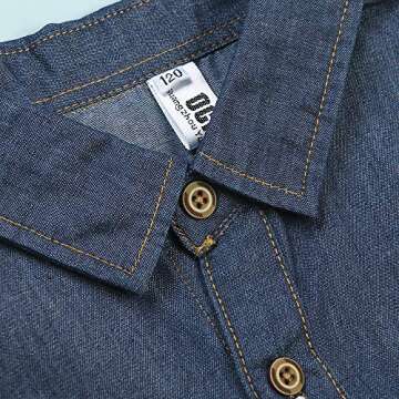 OCHENTA Boys Denim Button Down Shirt Long Sleeve Kids Casual Cowboy Chambray Top Jeans Clothes Blue Tag 140-7-8Y