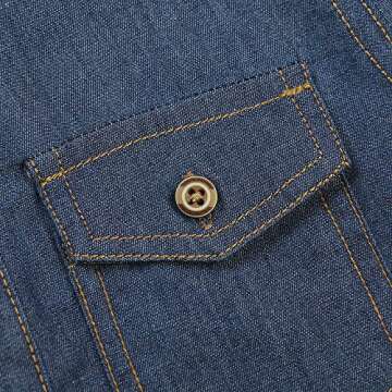 OCHENTA Boys Denim Button Down Shirt Long Sleeve Kids Casual Cowboy Chambray Top Jeans Clothes Blue Tag 140-7-8Y