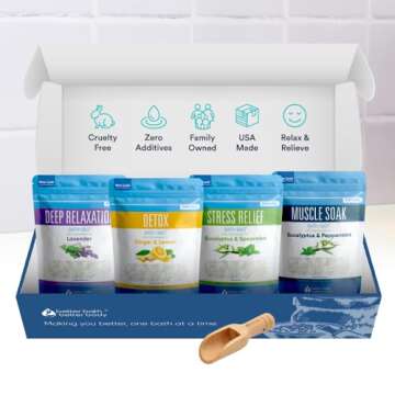 New Bath Salts Gift Set Epsom Salts Sampler 4-Pack (2-lbs Each, 8-lbs Total) Bath Salts with Pure Essential Oils Boxed Set Gift Box for Bath Soak Lovers