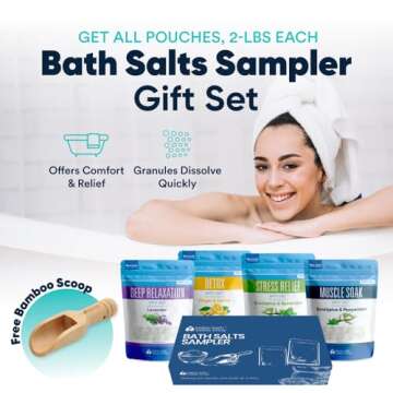 New Bath Salts Gift Set Epsom Salts Sampler 4-Pack (2-lbs Each, 8-lbs Total) Bath Salts with Pure Essential Oils Boxed Set Gift Box for Bath Soak Lovers