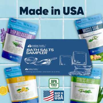 New Bath Salts Gift Set Epsom Salts Sampler 4-Pack (2-lbs Each, 8-lbs Total) Bath Salts with Pure Essential Oils Boxed Set Gift Box for Bath Soak Lovers