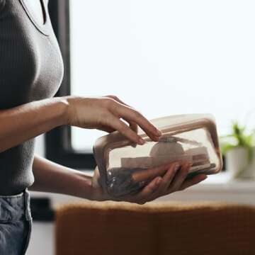 Stasher Premium Silicone Reusable Makeup Bag, Taupe | Beauty & Travel Toiletry Bag, Storage Bag Organizer | BPA Free, Leak-free, Eco Friendly, 26 Oz