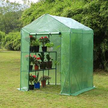 EROMMY Mini Walk-in Greenhouse – 2 Tier 6 Shelves for Indoor/Outdoor Gardening