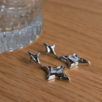 JeanBeau Silver North Star Dangle Earrings for Stylish Women