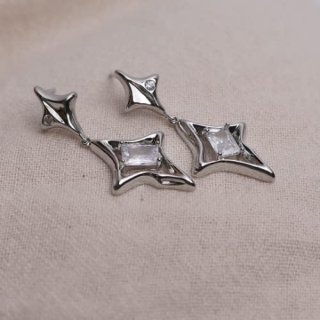 JeanBeau Silver North Star Dangle Earrings for Stylish Women