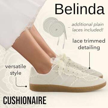 CUSHIONAIRE Belinda Lace Detail Sneakers for Women - Comfort & Style