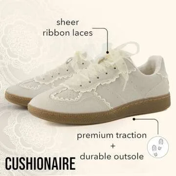 CUSHIONAIRE Belinda Lace Detail Sneakers for Women - Comfort & Style