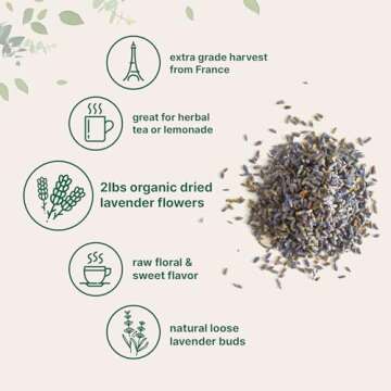Organic Dried Lavender Flowers, 2lbs (32oz) | Culinary Lavender from France for Tea, Home Fragrance & Sachets | Food Grade Edible Buds | Non-GMO, Bulk Supply