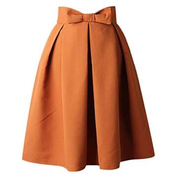 Hanlolo Womens 50s Vintage Skirt Knee Length High Waist Pleated Midi Bow Skirts
