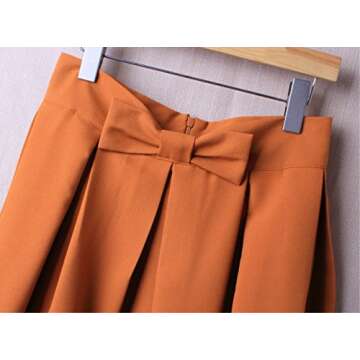 Hanlolo Womens 50s Vintage Skirt Knee Length High Waist Pleated Midi Bow Skirts