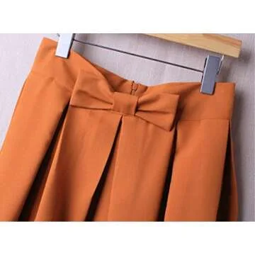 Hanlolo Womens 50s Vintage Skirt Knee Length High Waist Pleated Midi Bow Skirts